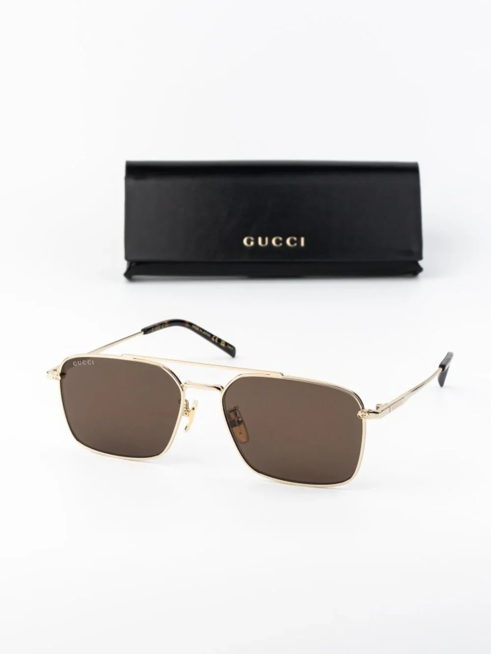 Gucci Men Sunglasses Gold Brown Rectangular GG1957SA 002 NEW AUTHENTIC